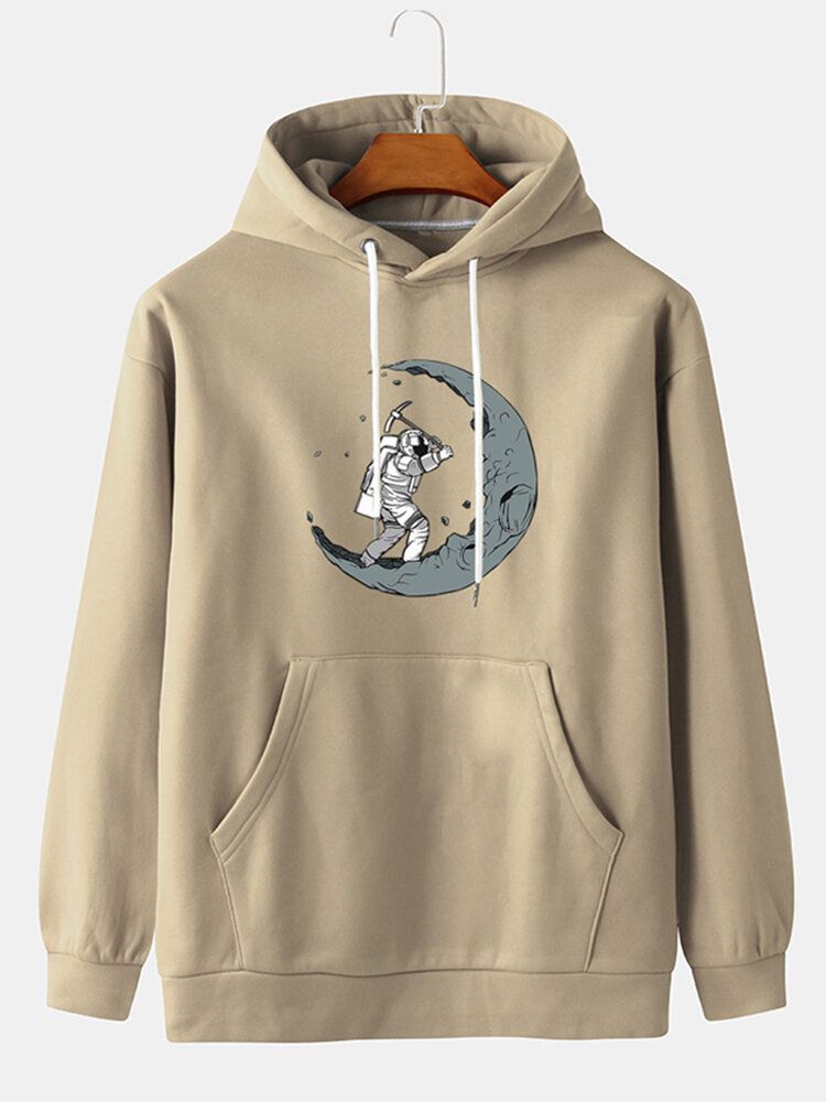 Herren-hoodies Mit Lustigem Astronauten-print Fallender Schulter Und Kordelzug