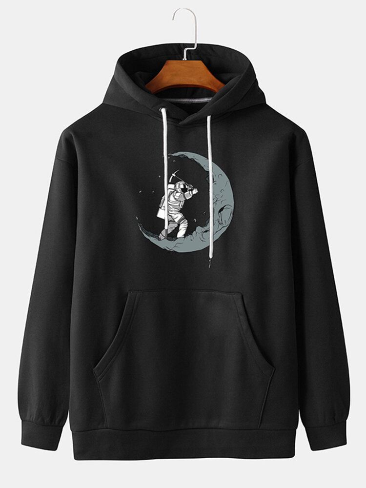 Herren-hoodies Mit Lustigem Astronauten-print Fallender Schulter Und Kordelzug