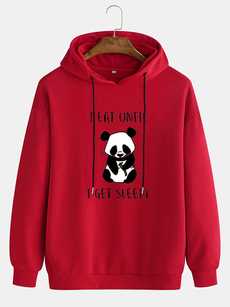 Herren-hoodies Mit Niedlichem Cartoon-panda-slogan-print Abfallender Schulter Und Kordelzug