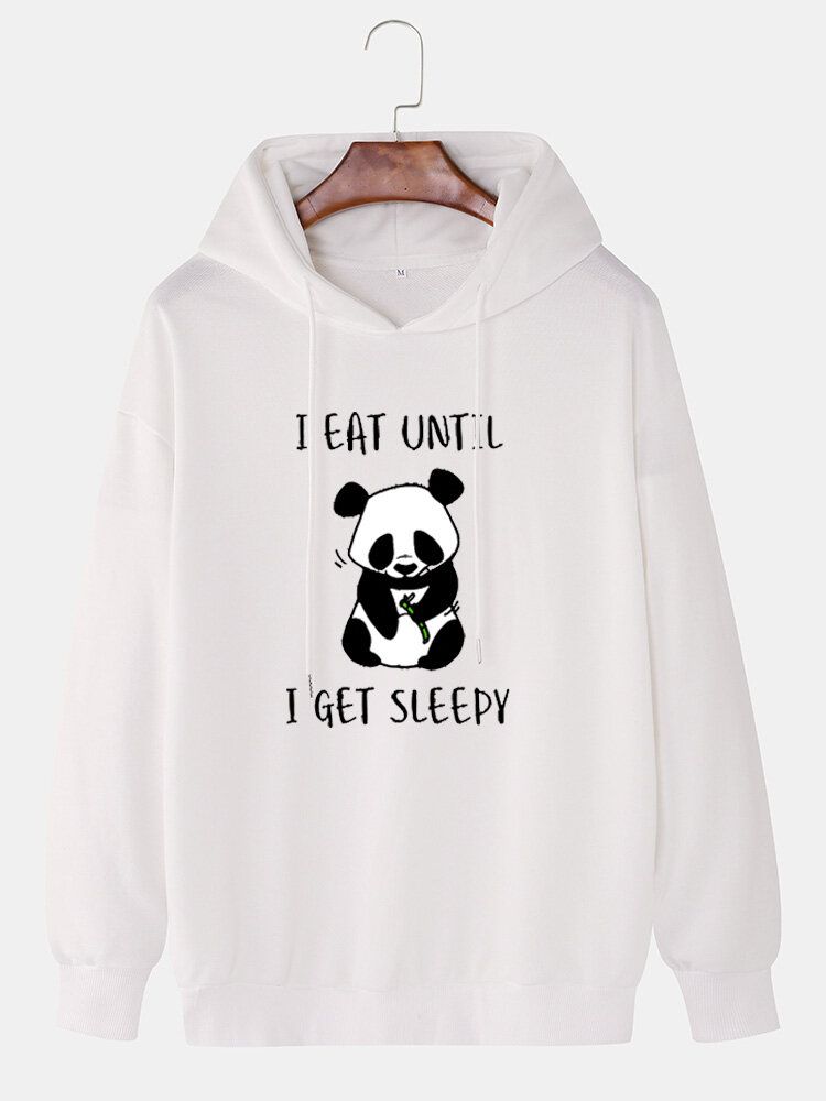 Herren-hoodies Mit Niedlichem Cartoon-panda-slogan-print Abfallender Schulter Und Kordelzug