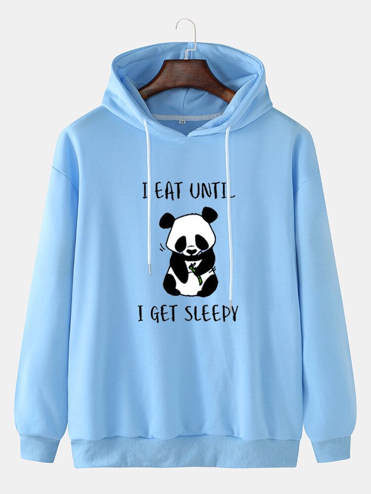 Herren-hoodies Mit Niedlichem Cartoon-panda-slogan-print Abfallender Schulter Und Kordelzug