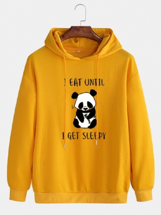 Herren-hoodies Mit Niedlichem Cartoon-panda-slogan-print Abfallender Schulter Und Kordelzug