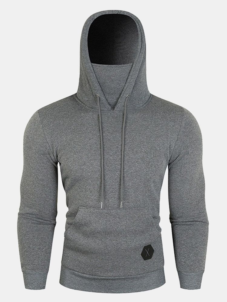 Herren Kapuzen-sweatshirt Aus Solidem Fleece Mit Kordelzug Stehkragen Sport Und Fronttaschen