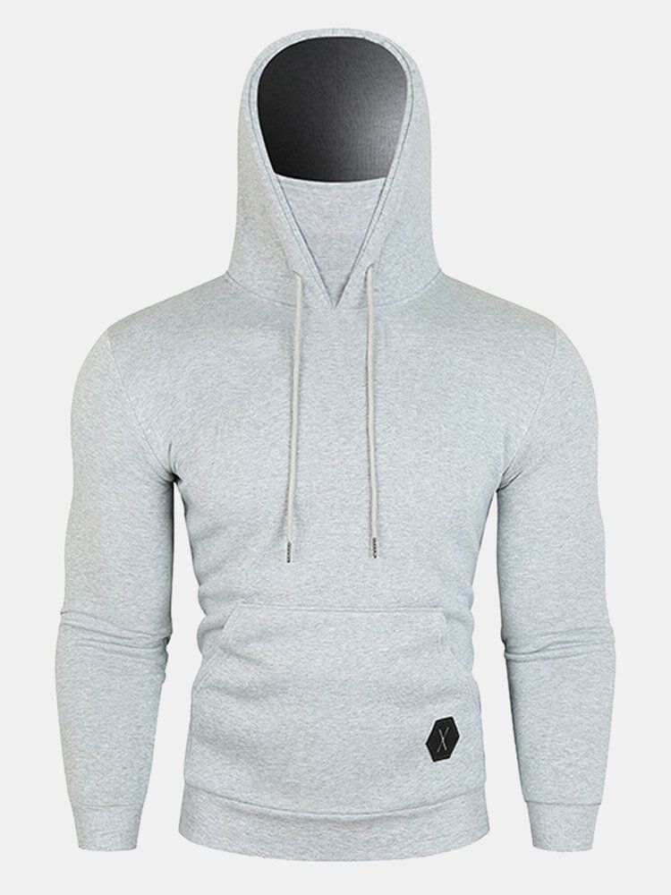 Herren Kapuzen-sweatshirt Aus Solidem Fleece Mit Kordelzug Stehkragen Sport Und Fronttaschen