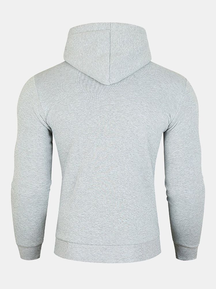 Herren Kapuzen-sweatshirt Aus Solidem Fleece Mit Kordelzug Stehkragen Sport Und Fronttaschen