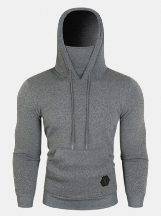 Herren Kapuzen-sweatshirt Aus Solidem Fleece Mit Kordelzug Stehkragen Sport Und Fronttaschen