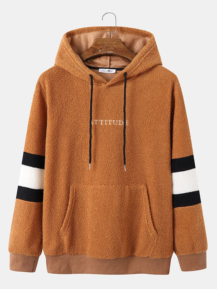 Herren Kapuzen-sweatshirt Aus Teddyfleece Mit Streifenärmeln Und Kängurutasche