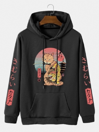 Herren Kapuzen-sweatshirt Im Japanischen Stil Mit Känguru-taschenbuchstaben Und Cartoon-print