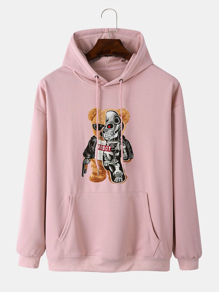 Herren Kapuzen-sweatshirt Mit Känguru-tasche Und Bärenmuster Langärmlig