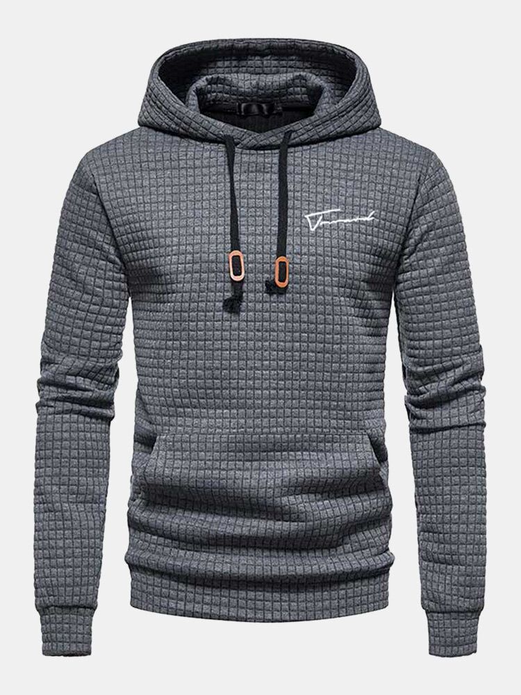 Herren Kapuzen-sweatshirt Mit Känguru-tasche Und Waffelmuster Und Kordelzug