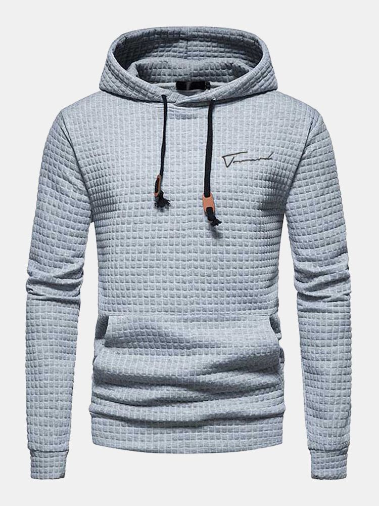 Herren Kapuzen-sweatshirt Mit Känguru-tasche Und Waffelmuster Und Kordelzug