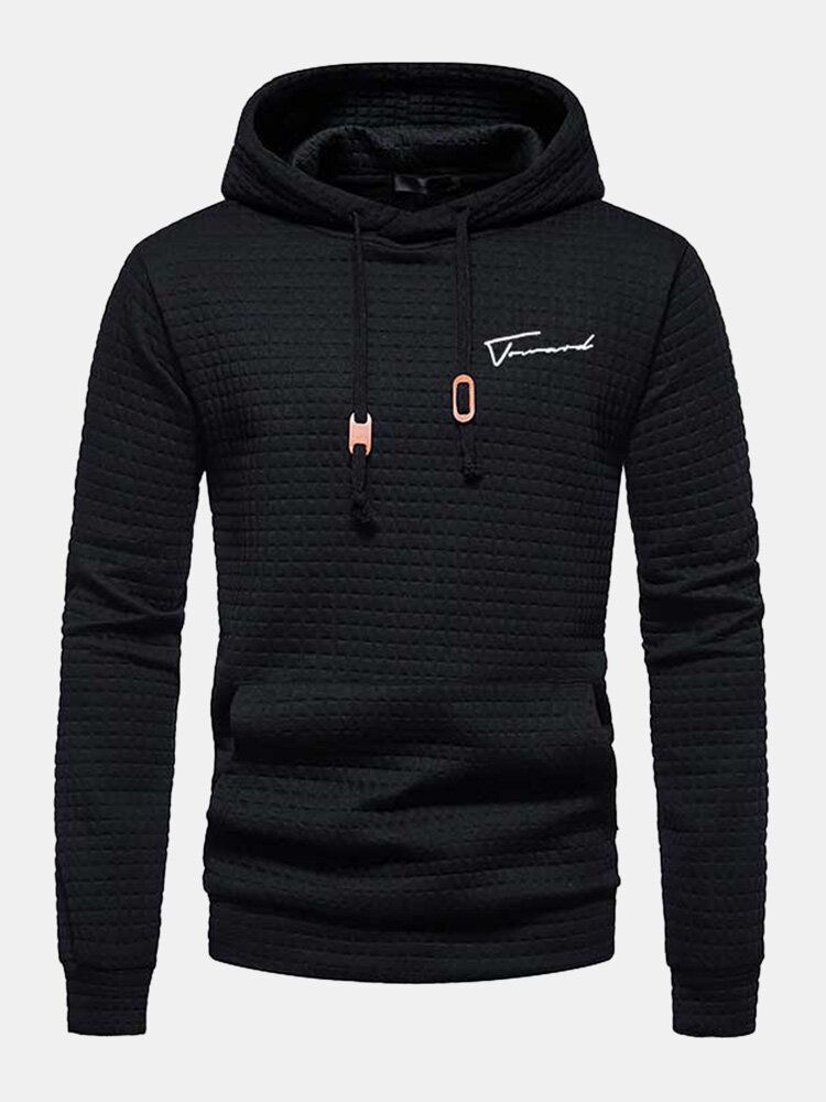 Herren Kapuzen-sweatshirt Mit Känguru-tasche Und Waffelmuster Und Kordelzug