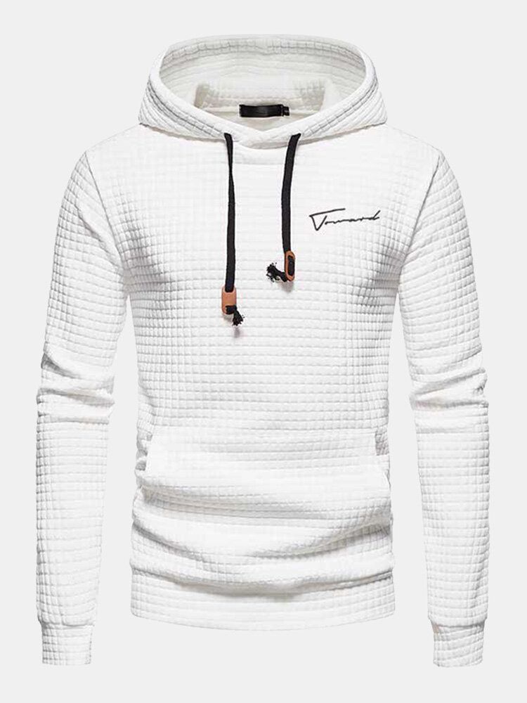 Herren Kapuzen-sweatshirt Mit Känguru-tasche Und Waffelmuster Und Kordelzug