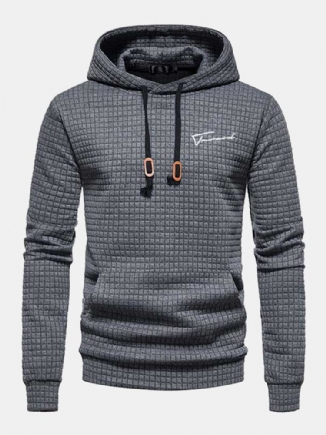 Herren Kapuzen-sweatshirt Mit Känguru-tasche Und Waffelmuster Und Kordelzug