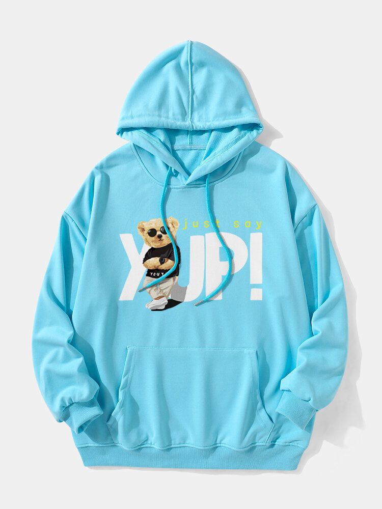 Herren Kapuzen-sweatshirt Mit Teddybär-buchstaben-print Känguru-tasche Tief Angesetzter Schulter