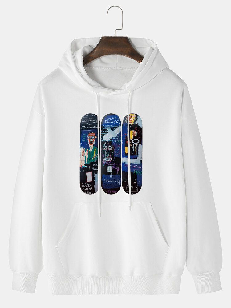 Herren-kapuzenpulli Aus Baumwolle Mit Lustigem Skateboard-graffiti-print Tief Angesetzter Schulter Und Tasche