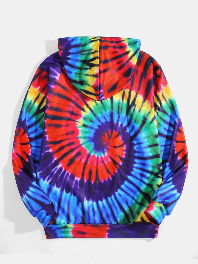 Herren-kapuzenpullis Mit Farbenfrohem Tie-dye-print Und Tasche Langärmlig Mit Tasche