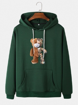 Herren-kapuzenpullover Aus Baumwolle Mit Cartoon-bären-grafik Und Kordelzug Und Kängurutasche