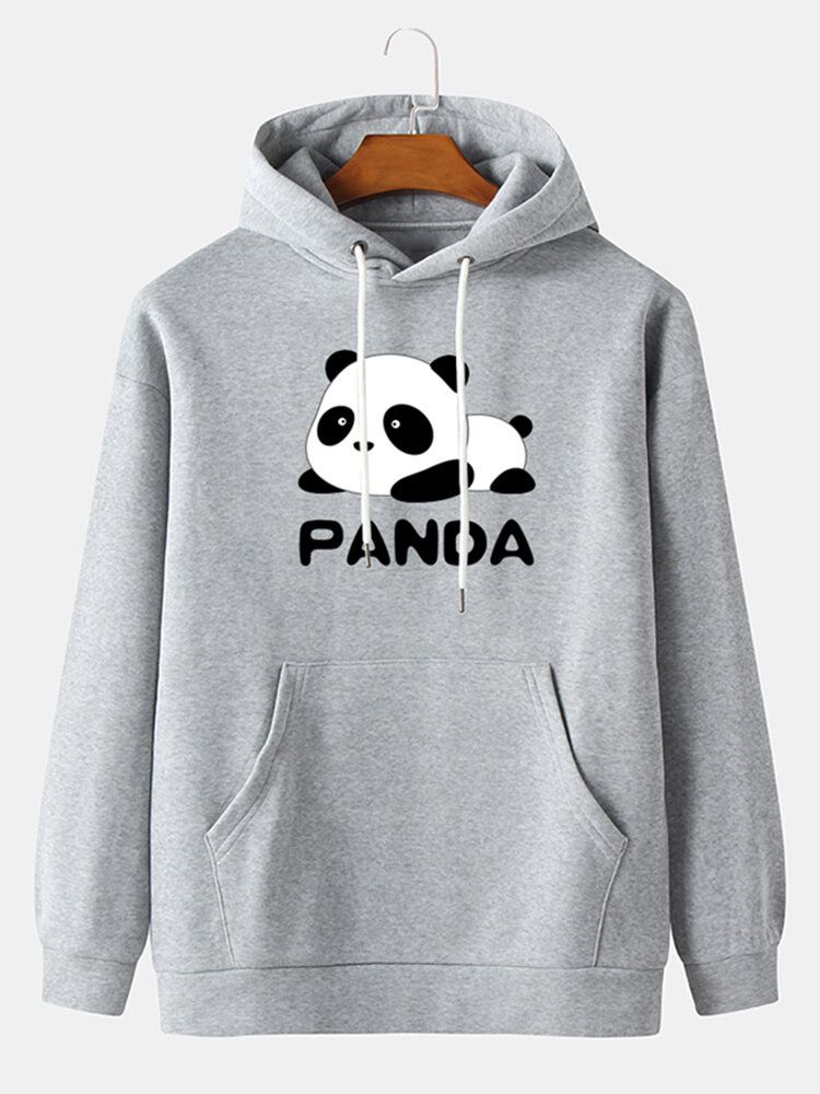 Herren-kapuzenpullover Mit Cartoon-panda-aufdruck Fallender Schulter Und Kängurutasche