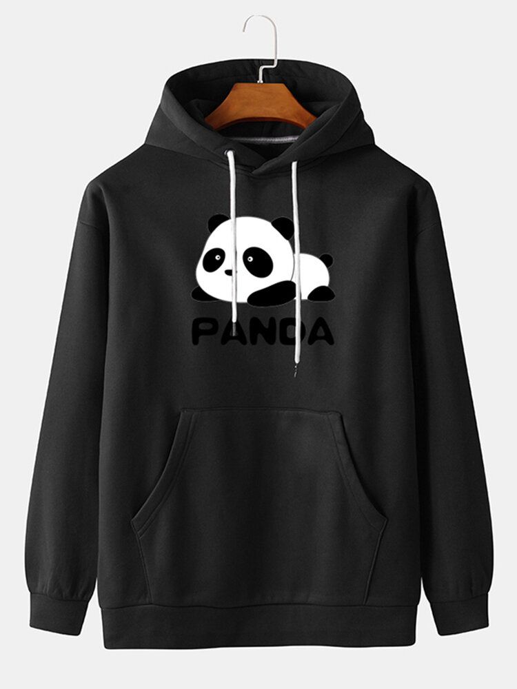 Herren-kapuzenpullover Mit Cartoon-panda-aufdruck Fallender Schulter Und Kängurutasche