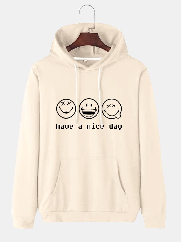 Herren-kapuzenpullover Mit Cartoon-smile-gesicht-slogan-print Aus Baumwolle Mit Kordelzug