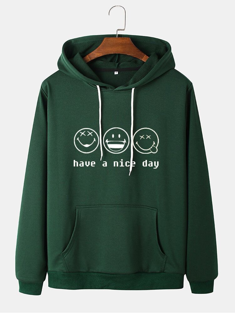 Herren-kapuzenpullover Mit Cartoon-smile-gesicht-slogan-print Aus Baumwolle Mit Kordelzug