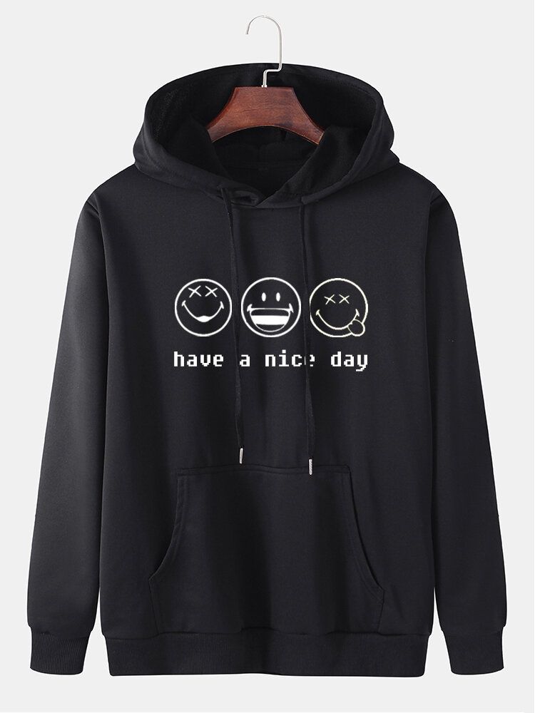 Herren-kapuzenpullover Mit Cartoon-smile-gesicht-slogan-print Aus Baumwolle Mit Kordelzug