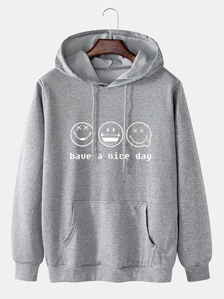 Herren-kapuzenpullover Mit Cartoon-smile-gesicht-slogan-print Aus Baumwolle Mit Kordelzug