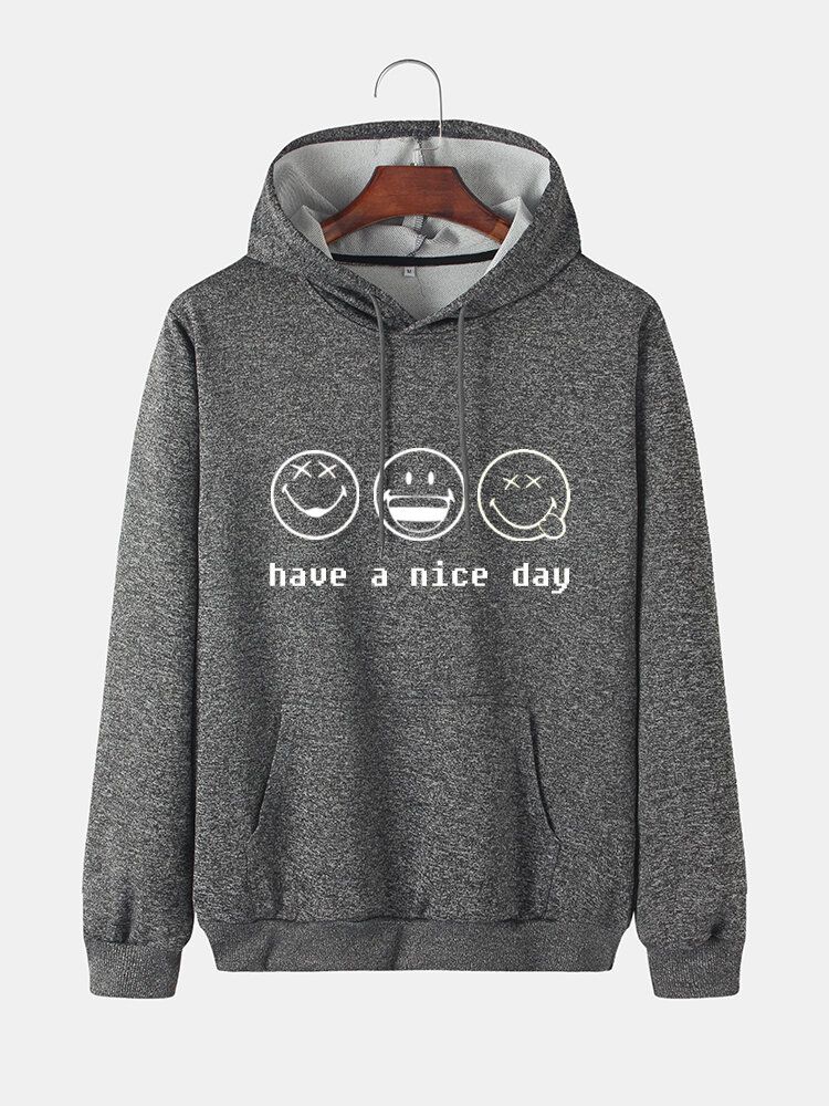 Herren-kapuzenpullover Mit Cartoon-smile-gesicht-slogan-print Aus Baumwolle Mit Kordelzug