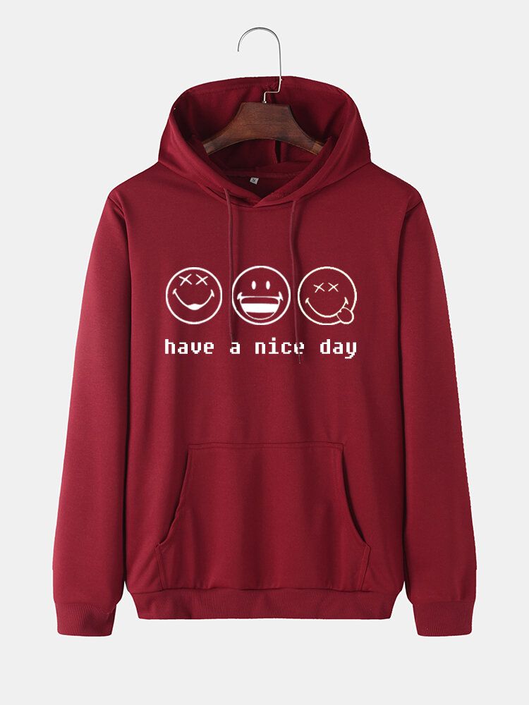 Herren-kapuzenpullover Mit Cartoon-smile-gesicht-slogan-print Aus Baumwolle Mit Kordelzug