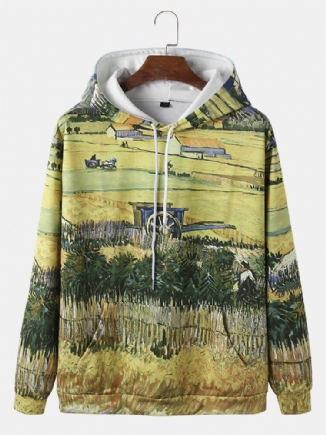 Herren-kapuzenpullover Mit Landschaftsmalerei Und Kordelzug Und Tasche