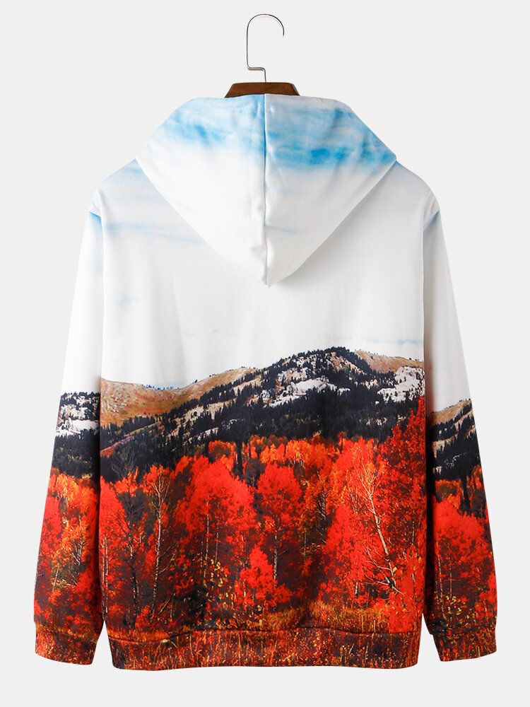 Herren-kapuzenpullover Mit Waldszenerie-print Kordelzug Und Kängurutasche