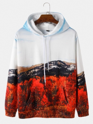 Herren-kapuzenpullover Mit Waldszenerie-print Kordelzug Und Kängurutasche