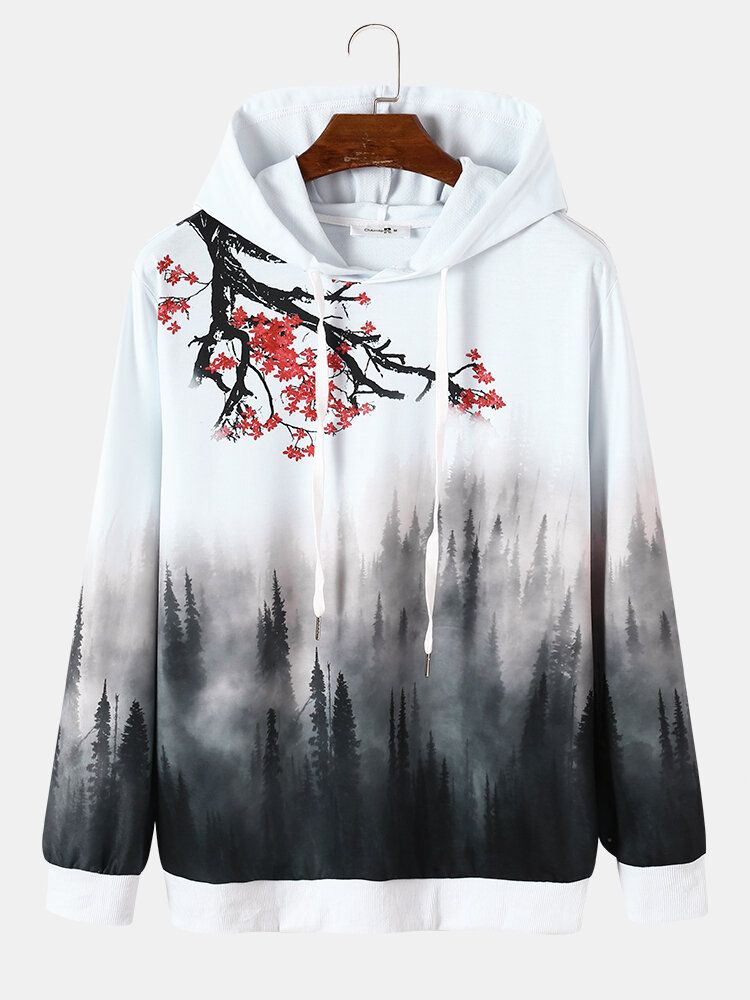 Herren Landschaft Blossom Trees Kontrastfarbe Pullover Kapuzen-sweatshirt