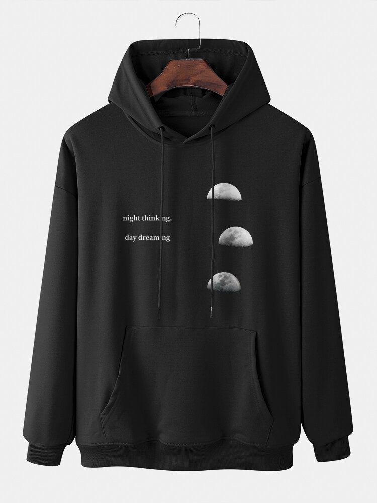 Herren Lunar Eclipse Letter Kangaroo Pocket Kordelzug Festes Lässiges Kapuzen-sweatshirt