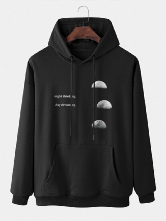 Herren Lunar Eclipse Letter Kangaroo Pocket Kordelzug Festes Lässiges Kapuzen-sweatshirt