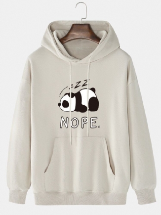 Herren-panda-letter-print Drop-shoulder-baumwolle Lässige Hoodies Mit Kordelzug