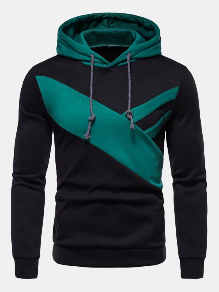 Herren-patchwork-kontrastfarbe Drop-shoulder Kordelzug Lässiges Kapuzen-sweatshirt