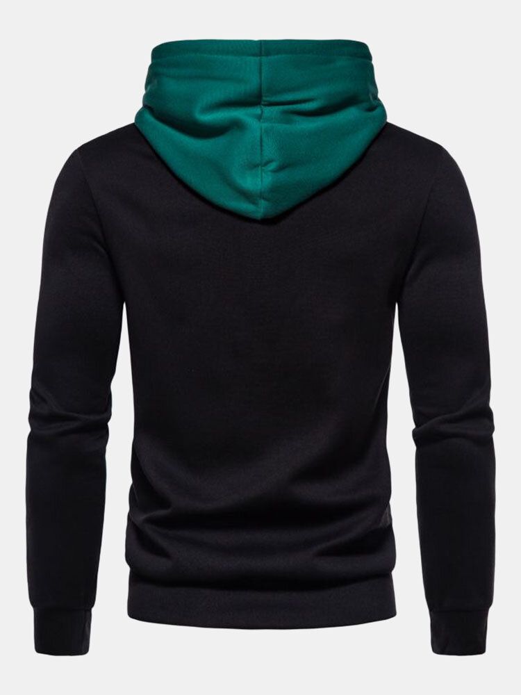 Herren-patchwork-kontrastfarbe Drop-shoulder Kordelzug Lässiges Kapuzen-sweatshirt