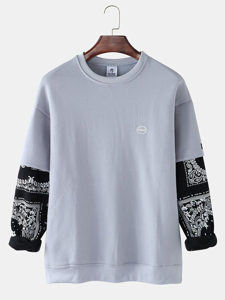 Herren Patchwork Paisley Print Faux Twinset Pullover Drop Shoulder Sweatshirts