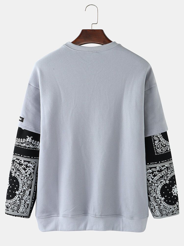 Herren Patchwork Paisley Print Faux Twinset Pullover Drop Shoulder Sweatshirts