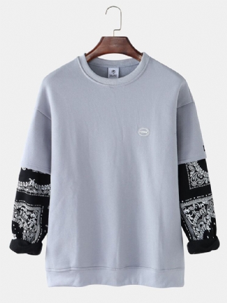 Herren Patchwork Paisley Print Faux Twinset Pullover Drop Shoulder Sweatshirts