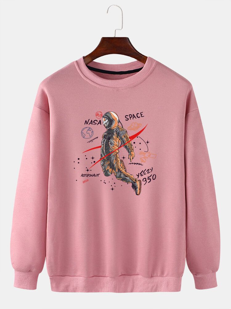 Herren-pullover Mit Astronauten-print Drop-shoulder-langarm-lässige Sweatshirts