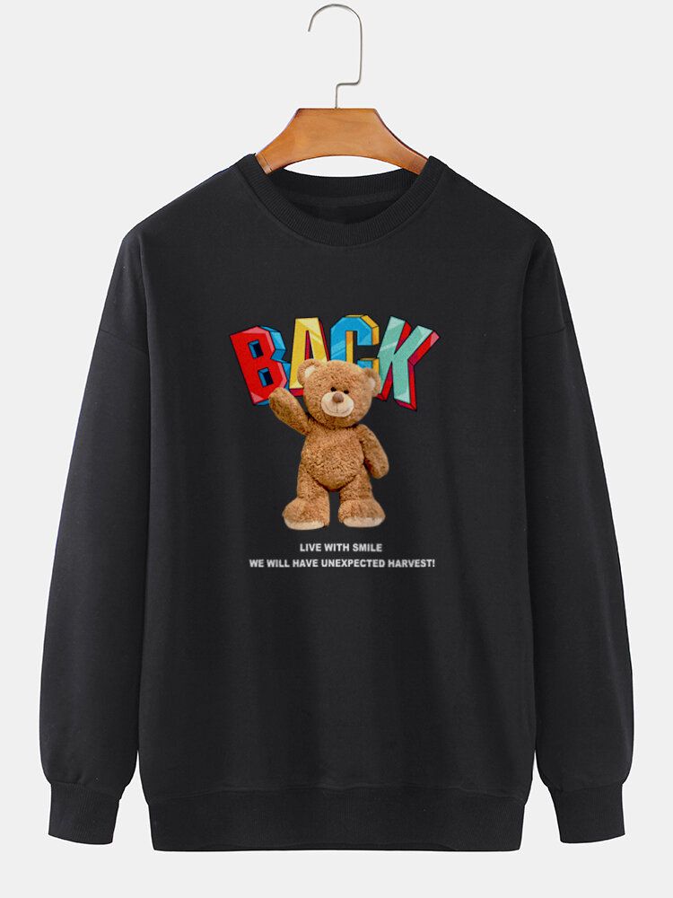 Herren-pullover Mit Cartoon-bären-buchstabendruck Langärmelig Lässig Aus Baumwolle