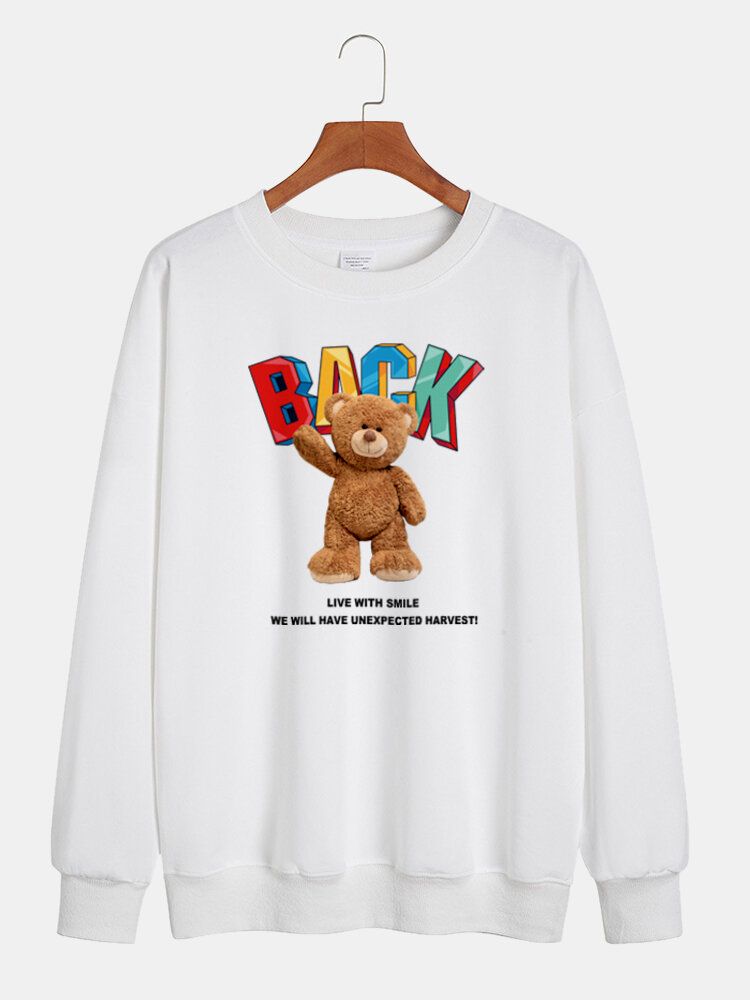 Herren-pullover Mit Cartoon-bären-buchstabendruck Langärmelig Lässig Aus Baumwolle