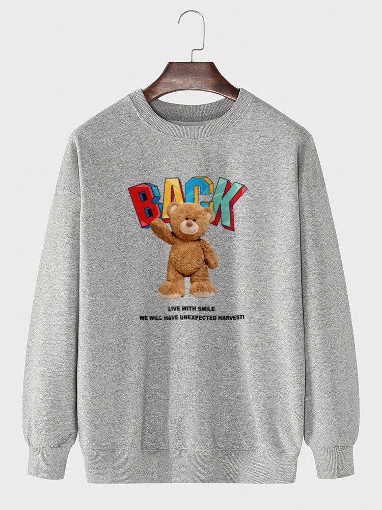 Herren-pullover Mit Cartoon-bären-buchstabendruck Langärmelig Lässig Aus Baumwolle