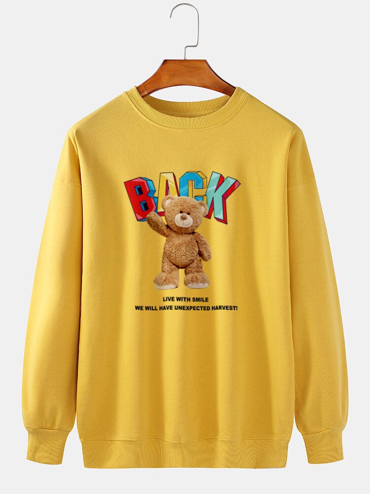 Herren-pullover Mit Cartoon-bären-buchstabendruck Langärmelig Lässig Aus Baumwolle