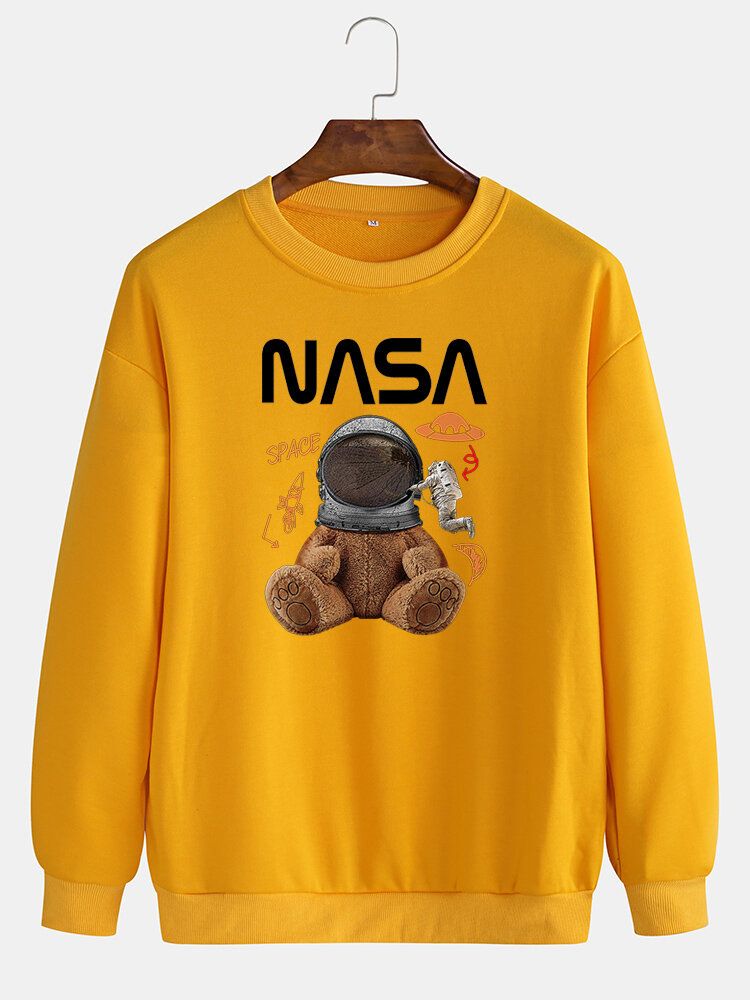 Herren-pullover Mit Lustigem Puppenbär-astronautendruck Drop-shoulder-sweatshirts