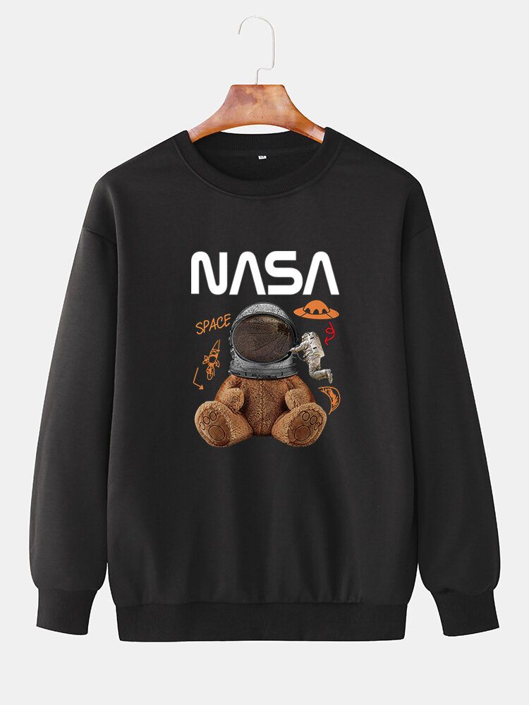 Herren-pullover Mit Lustigem Puppenbär-astronautendruck Drop-shoulder-sweatshirts