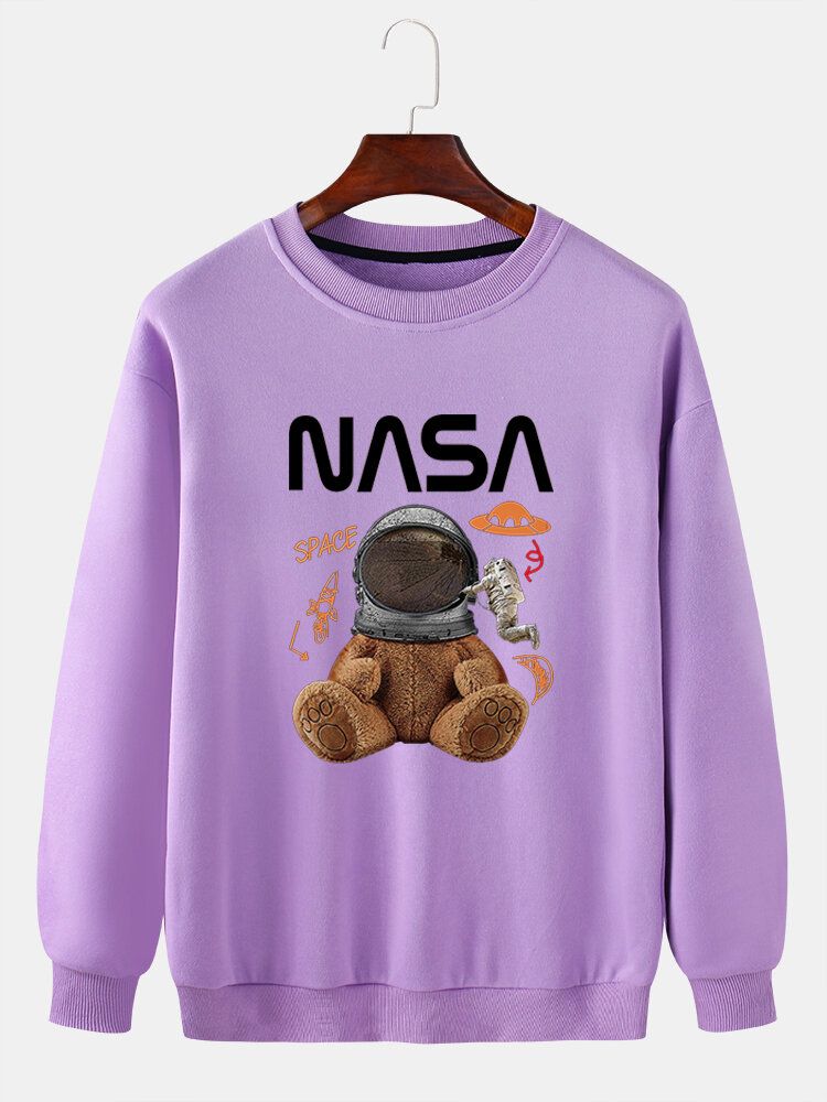 Herren-pullover Mit Lustigem Puppenbär-astronautendruck Drop-shoulder-sweatshirts